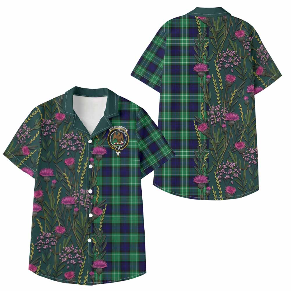 Abercrombie Family Crest Tartan Kid Hawaiian Shirt Scottish Thistle Flower Pattern Half Style - Tartan Vibes Clothing