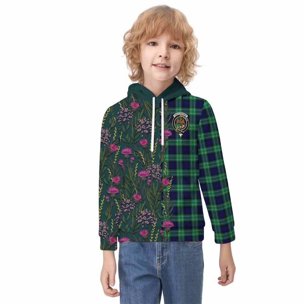 Abercrombie Family Crest Tartan Kid Hoodie Scottish Thistle Flower Pattern Half Style - Tartan Vibes Clothing