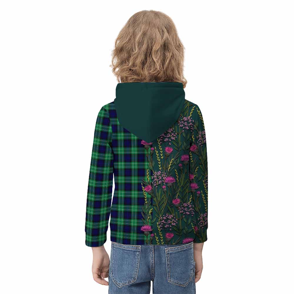 Abercrombie Family Crest Tartan Kid Hoodie Scottish Thistle Flower Pattern Half Style - Tartan Vibes Clothing