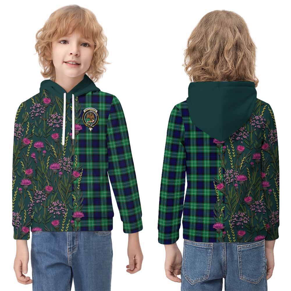 Abercrombie Family Crest Tartan Kid Hoodie Scottish Thistle Flower Pattern Half Style - Tartan Vibes Clothing