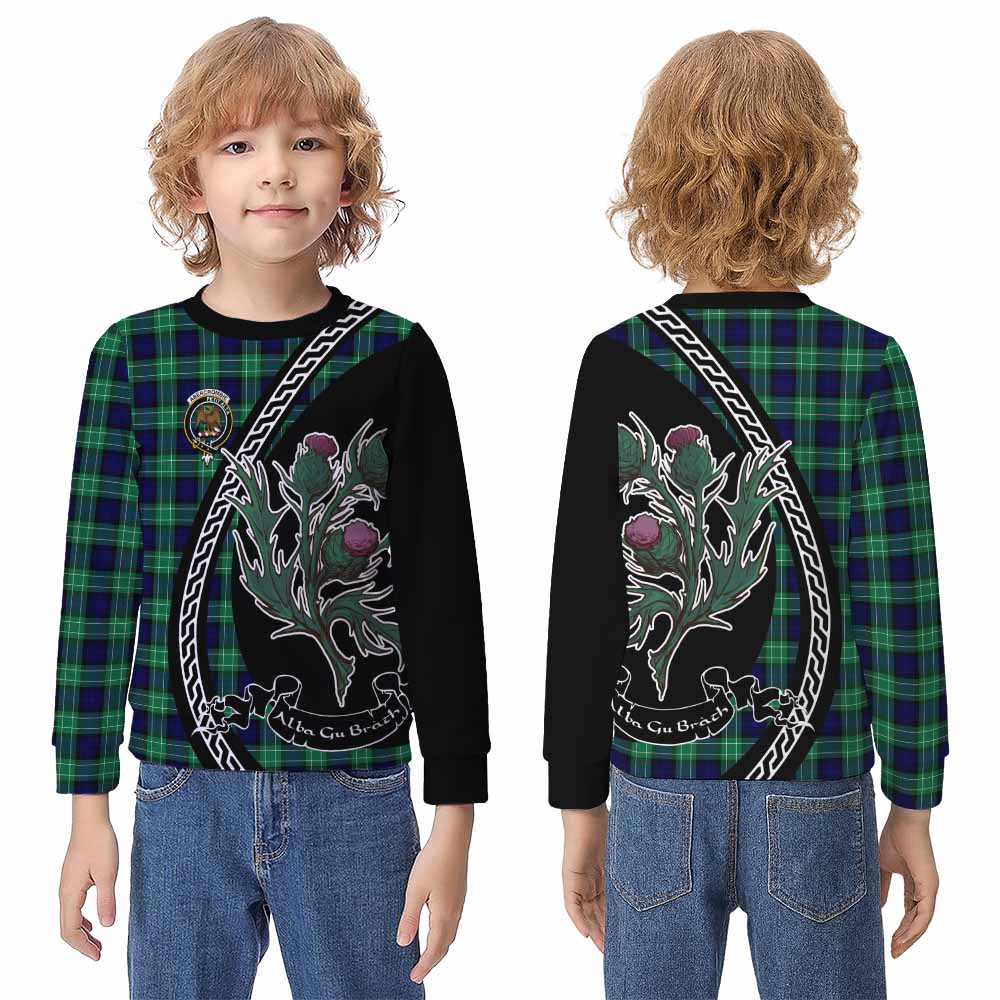 Abercrombie Family Crest Tartan Kid Knitted Sweatshirt Alba Thistle Inspired - Tartan Vibes Clothing