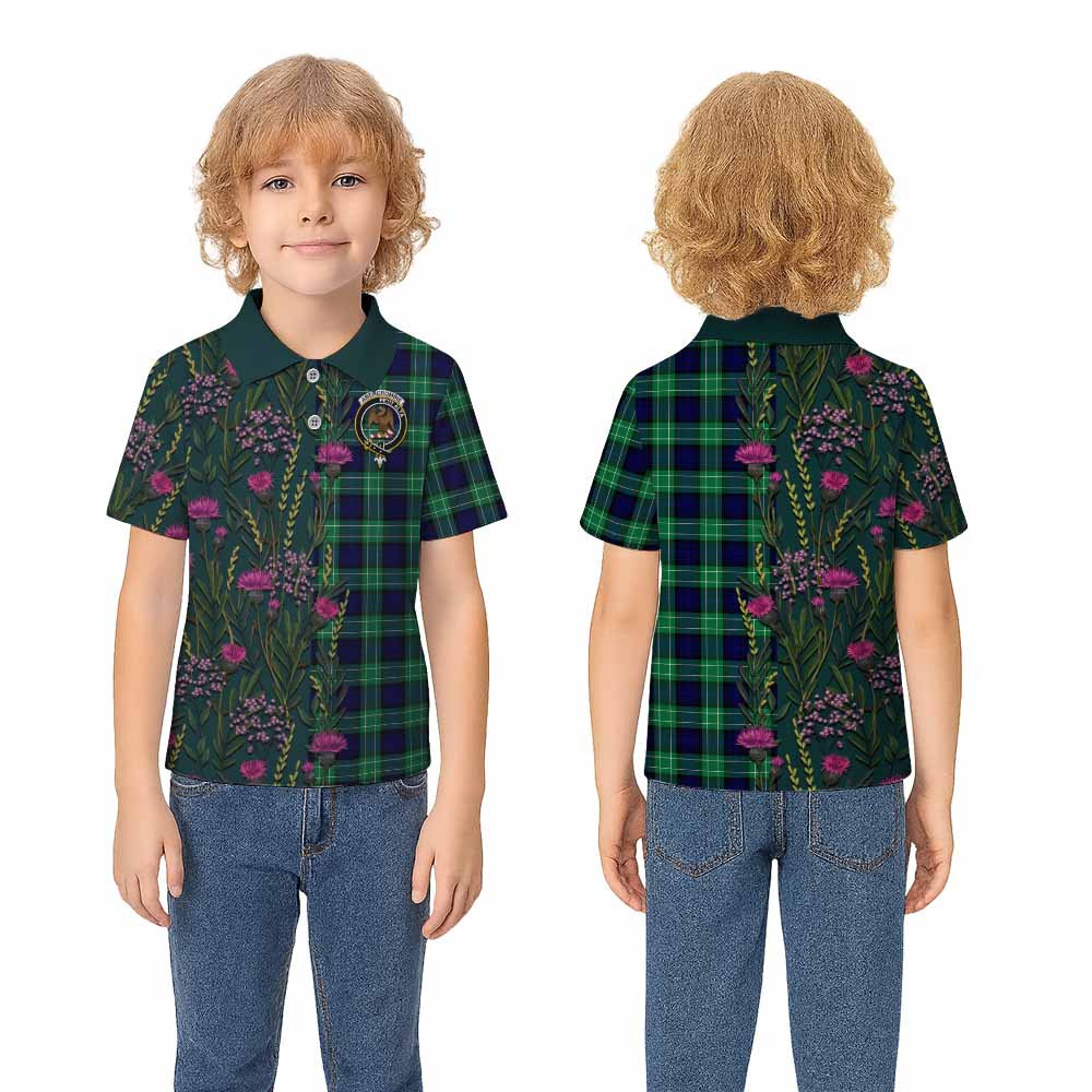 Abercrombie Family Crest Tartan Kid Polo Shirt Scottish Thistle Flower Pattern Half Style - Tartan Vibes Clothing