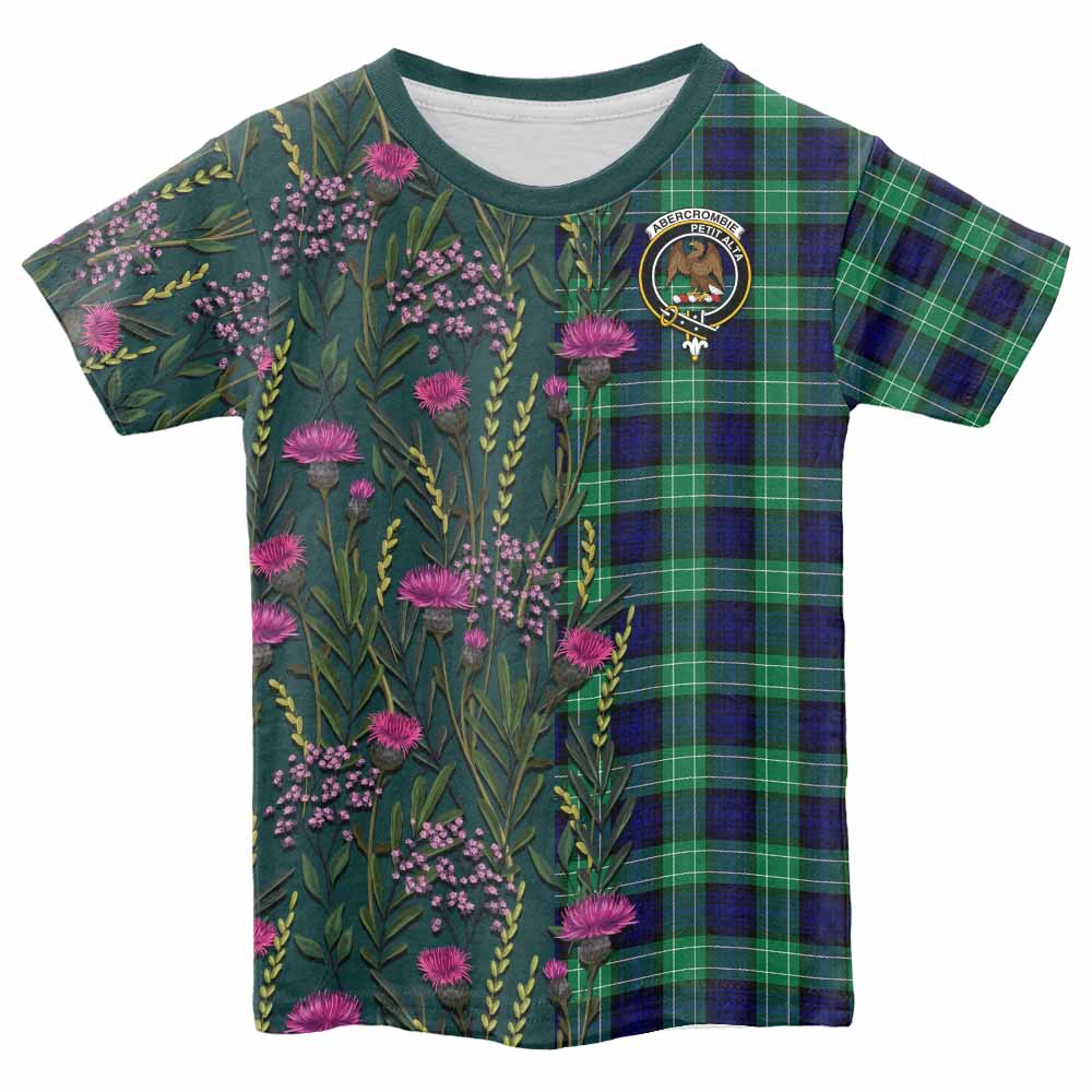 Abercrombie Family Crest Tartan Kid T-shirt Scottish Thistle Flower Pattern Half Style - Tartan Vibes Clothing