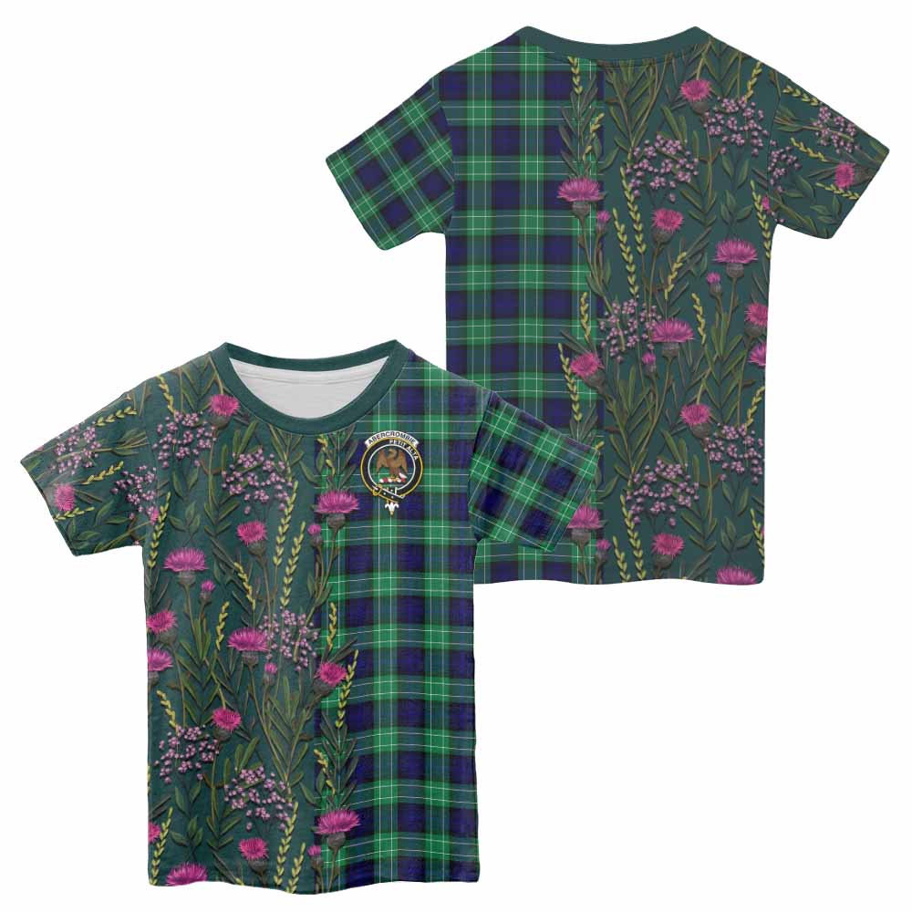 Abercrombie Family Crest Tartan Kid T-shirt Scottish Thistle Flower Pattern Half Style - Tartan Vibes Clothing