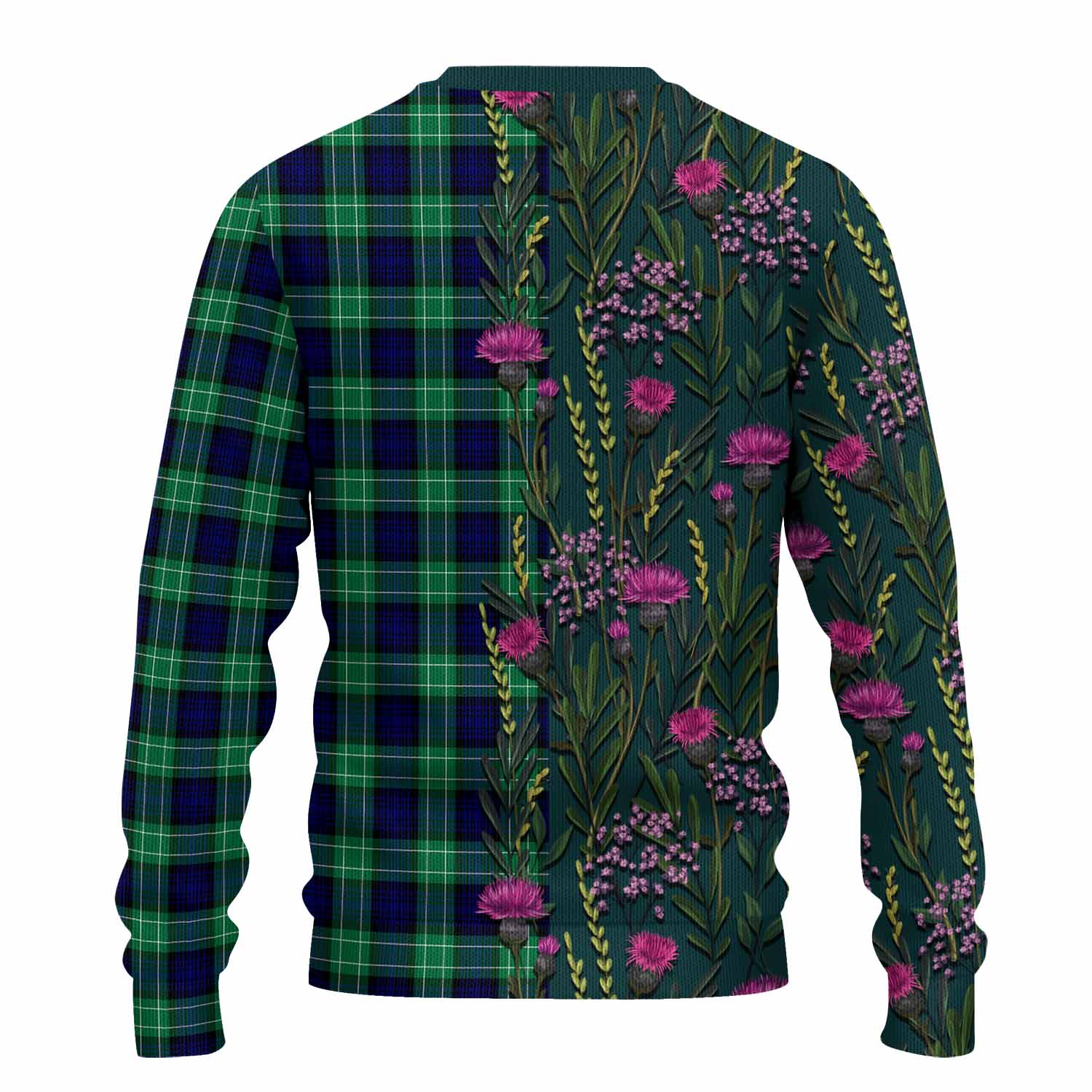 Abercrombie Family Crest Tartan Knitted Sweater Scottish Thistle Flower Pattern Half Style - Tartan Vibes Clothing