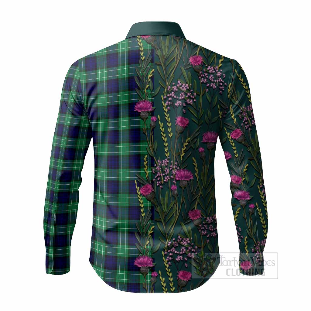 Abercrombie Family Crest Tartan Long Sleeve Button Shirts Scottish Thistle Flower Pattern Half Style - Tartan Vibes Clothing
