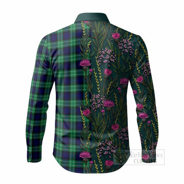 Abercrombie Family Crest Tartan Long Sleeve Button Shirts Scottish Thistle Flower Pattern Half Style
