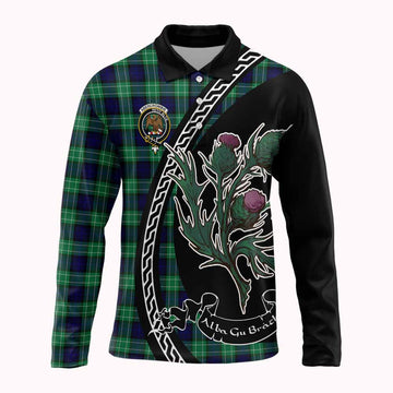 Abercrombie Family Crest Tartan Long Sleeve Polo Shirt Alba Thistle Inspired