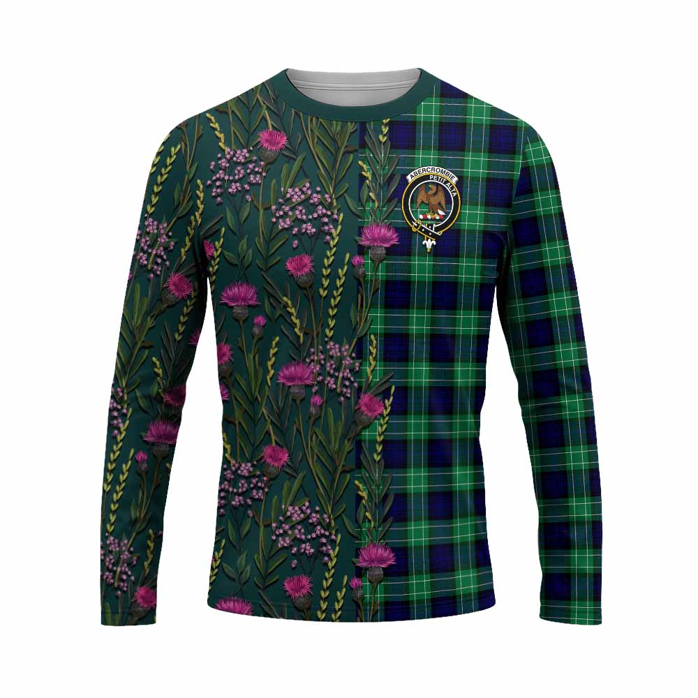 Abercrombie Family Crest Tartan Long Sleeve T-Shirt Scottish Thistle Flower Pattern Half Style - Tartan Vibes Clothing