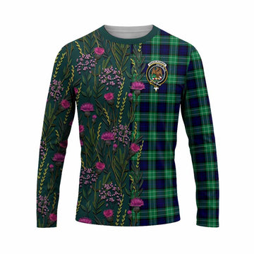 Abercrombie Family Crest Tartan Long Sleeve T-Shirt Scottish Thistle Flower Pattern Half Style - Tartan Vibes Clothing