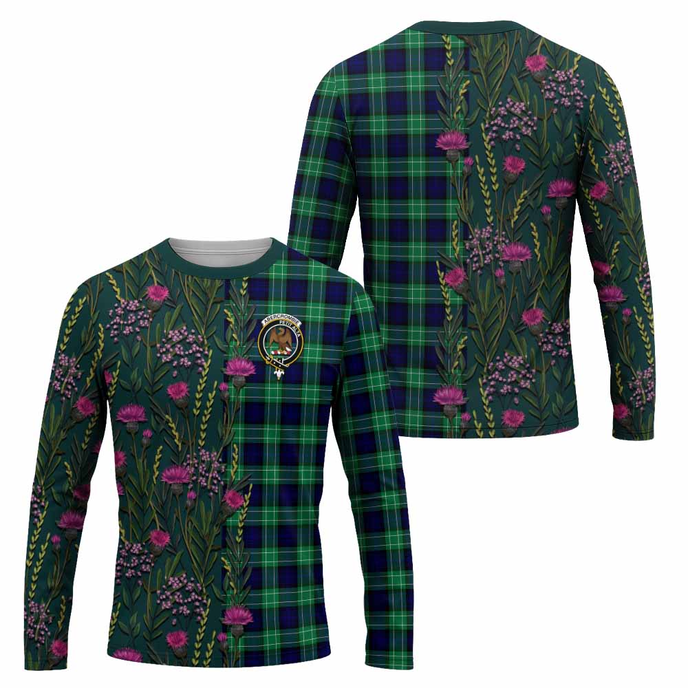Abercrombie Family Crest Tartan Long Sleeve T-Shirt Scottish Thistle Flower Pattern Half Style - Tartan Vibes Clothing