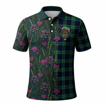 Abercrombie Family Crest Tartan Polo Shirt Scottish Thistle Flower Pattern Half Style