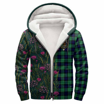 Abercrombie Family Crest Tartan Sherpa Hoodie Scottish Thistle Flower Pattern Half Style