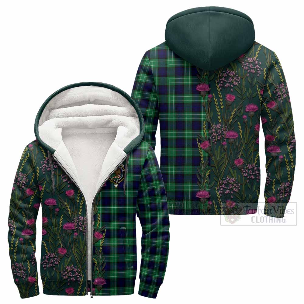 Abercrombie Family Crest Tartan Sherpa Hoodie Scottish Thistle Flower Pattern Half Style - Tartan Vibes Clothing