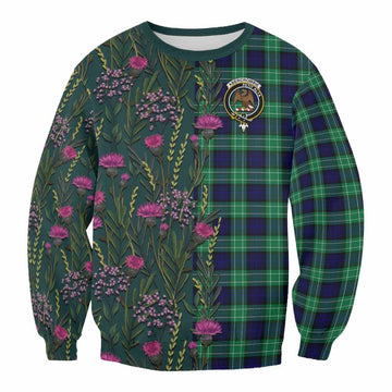 Abercrombie Family Crest Tartan Sweatshirt Scottish Thistle Flower Pattern Half Style