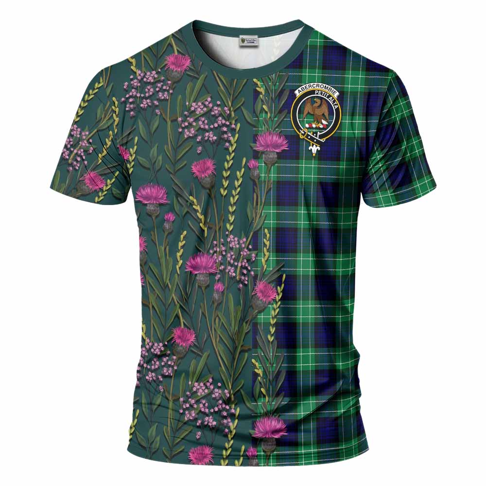 Abercrombie Family Crest Tartan T-Shirt Scottish Thistle Flower Pattern Half Style - Tartan Vibes Clothing