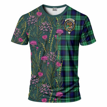 Abercrombie Family Crest Tartan T-Shirt Scottish Thistle Flower Pattern Half Style - Tartan Vibes Clothing