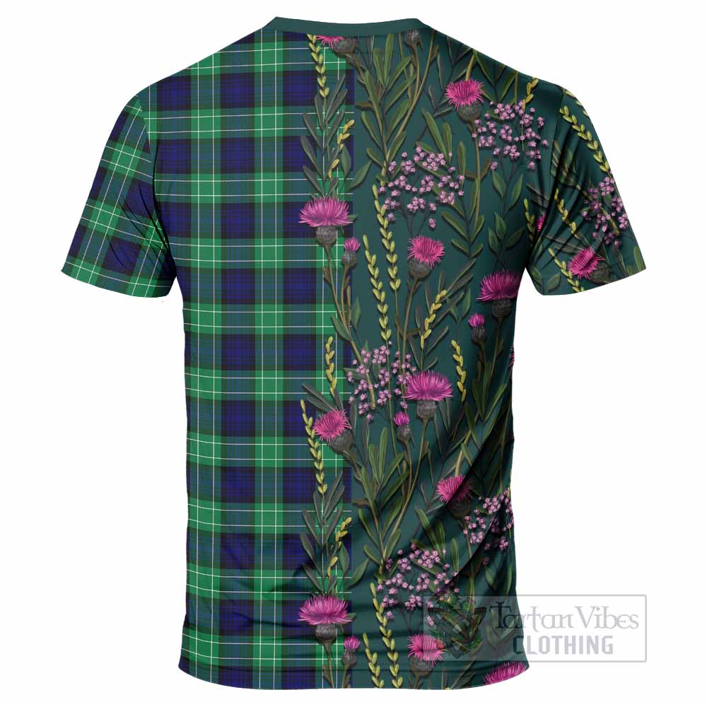 Abercrombie Family Crest Tartan T-Shirt Scottish Thistle Flower Pattern Half Style - Tartan Vibes Clothing