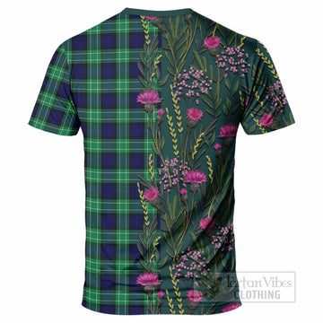Abercrombie Family Crest Tartan T-Shirt Scottish Thistle Flower Pattern Half Style - Tartan Vibes Clothing