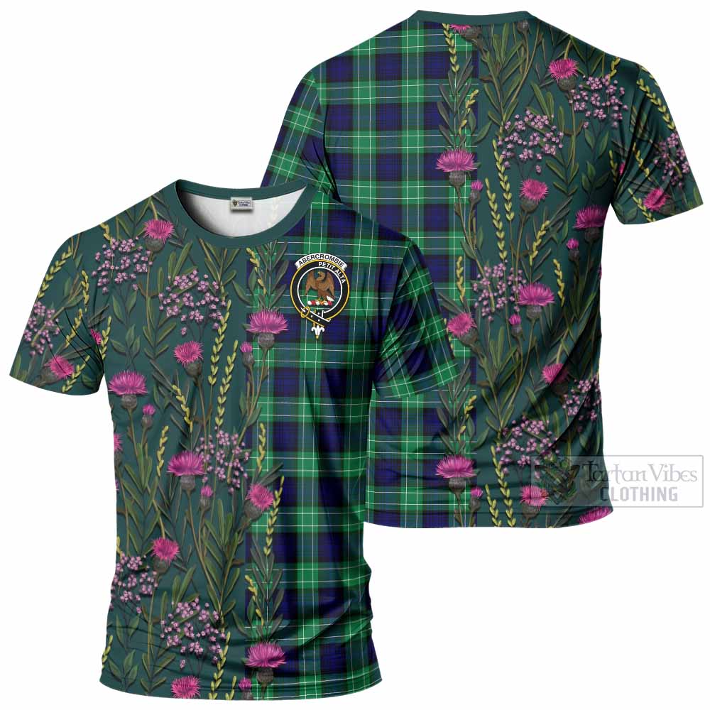 Abercrombie Family Crest Tartan T-Shirt Scottish Thistle Flower Pattern Half Style - Tartan Vibes Clothing