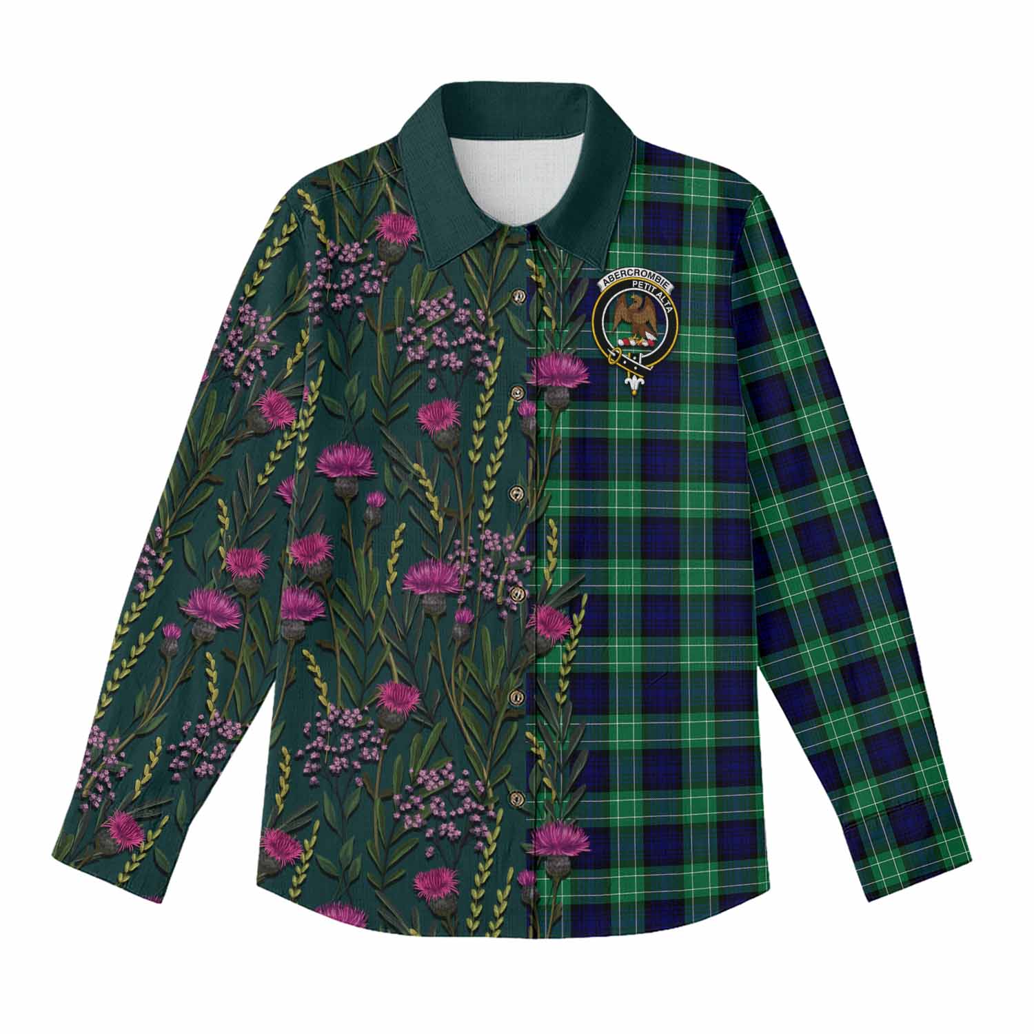Abercrombie Family Crest Tartan Women Casual Shirt Scottish Thistle Flower Pattern Half Style - Tartan Vibes Clothing