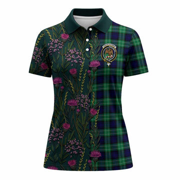 Abercrombie Family Crest Tartan Women Polo Shirt Scottish Thistle Flower Pattern Half Style