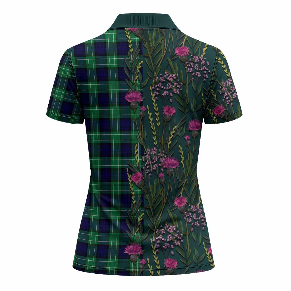 Abercrombie Family Crest Tartan Women Polo Shirt Scottish Thistle Flower Pattern Half Style - Tartan Vibes Clothing