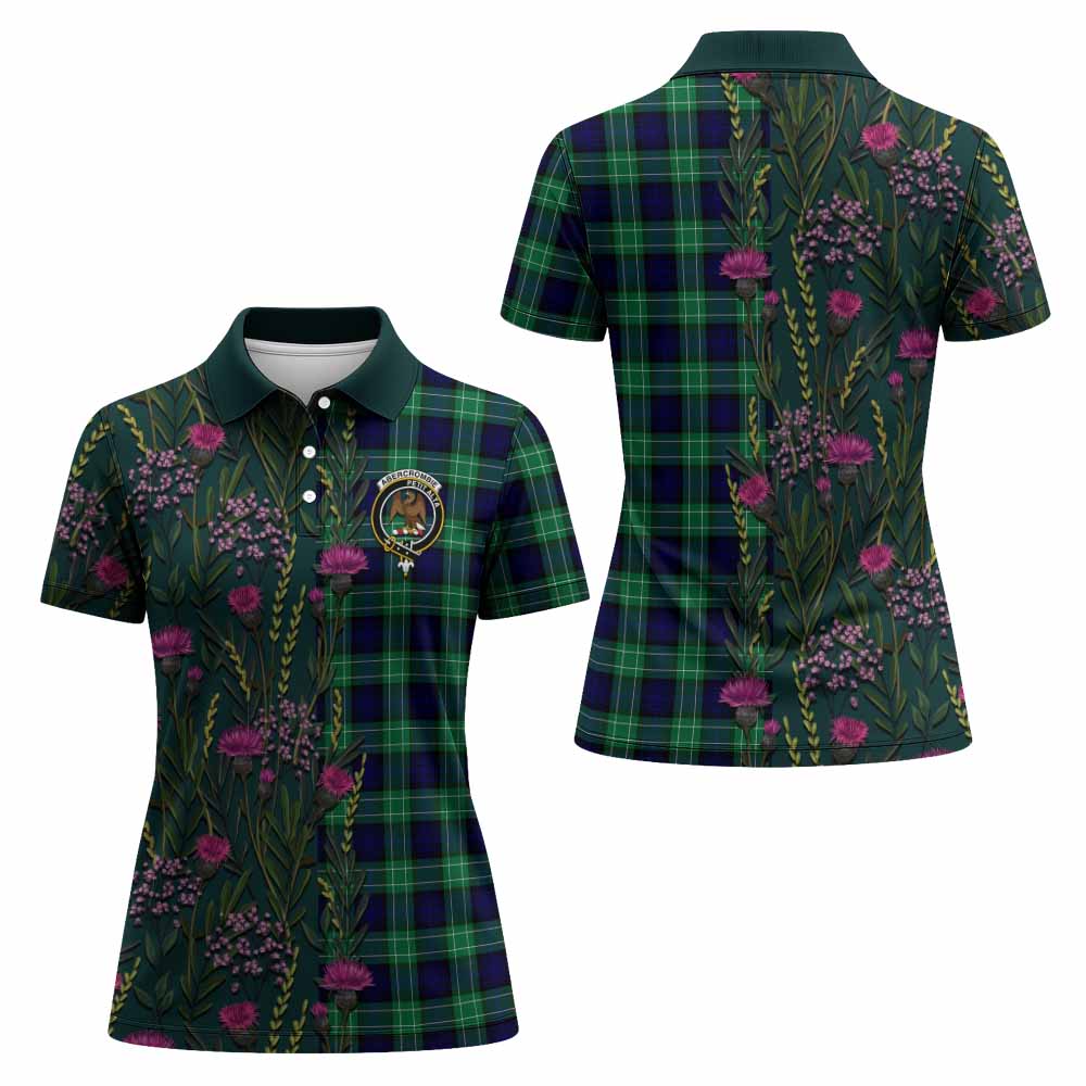 Abercrombie Family Crest Tartan Women Polo Shirt Scottish Thistle Flower Pattern Half Style - Tartan Vibes Clothing