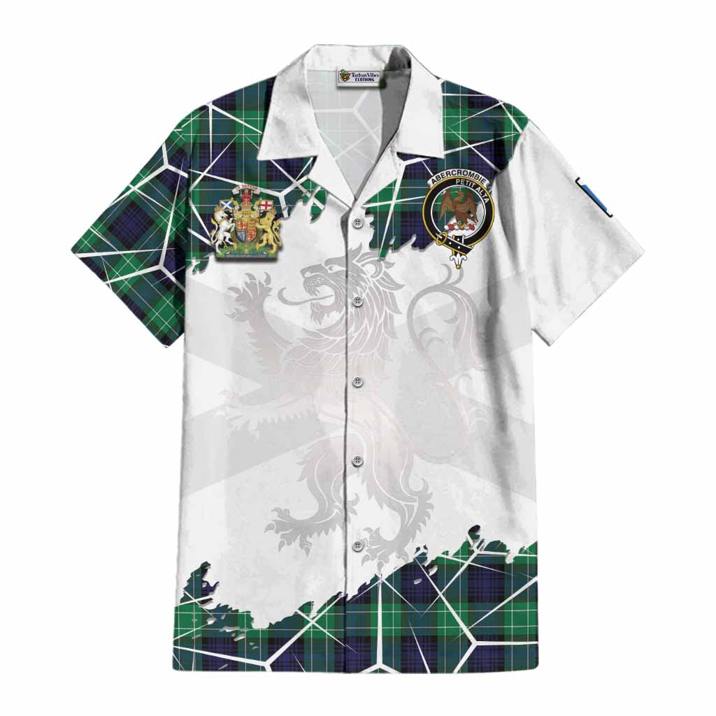Abercrombie Tartan Cotton Hawaiian Shirt with Family Crest and Lion Rampant Grunge Style