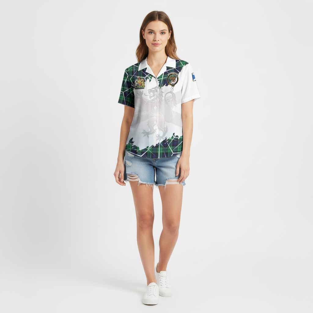 Abercrombie Tartan Cotton Hawaiian Shirt with Family Crest and Lion Rampant Grunge Style