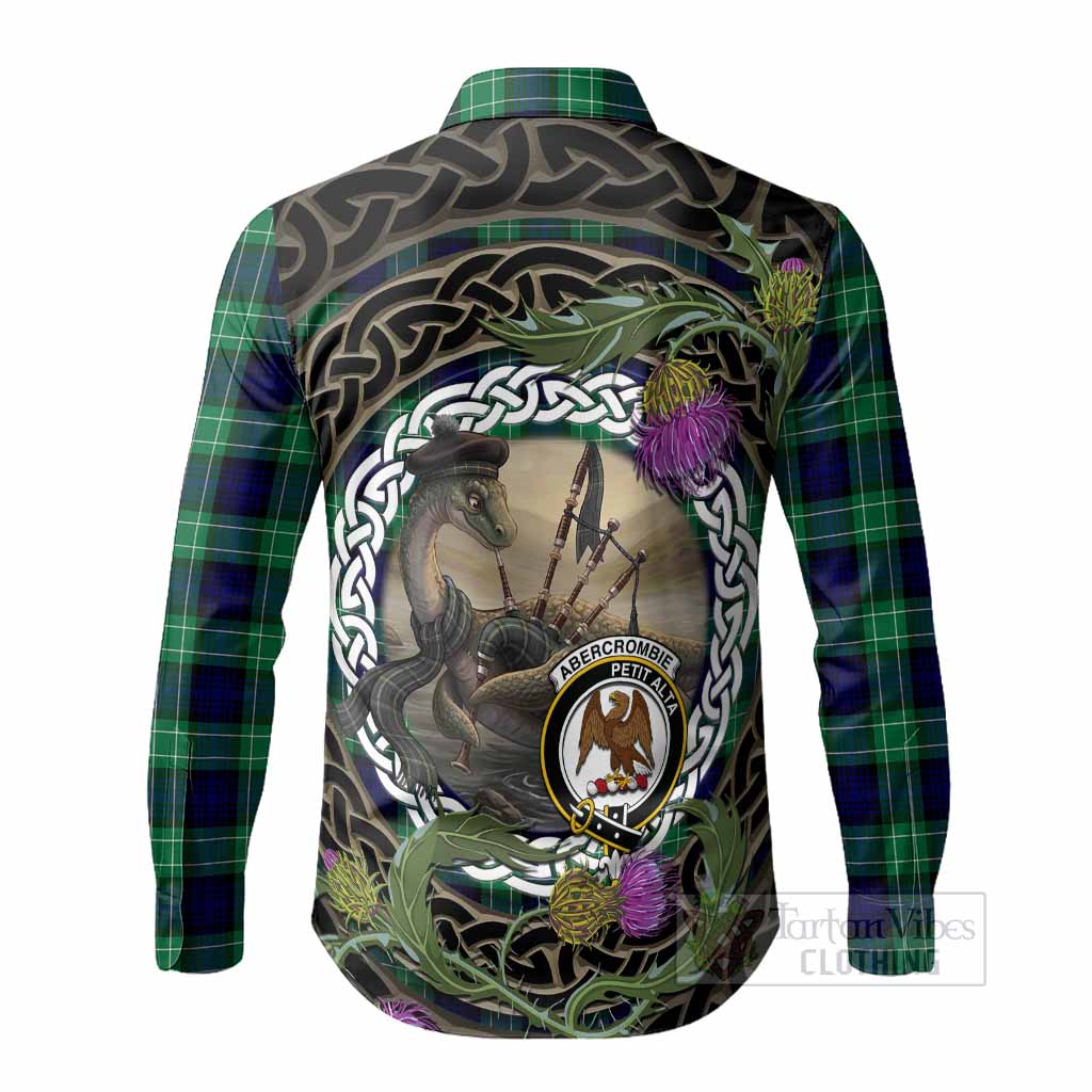 Abercrombie Tartan Crest Bagpipe Nessie Long Sleeve Button Shirts Scottish Loch Ness Monster Celtic Thistle