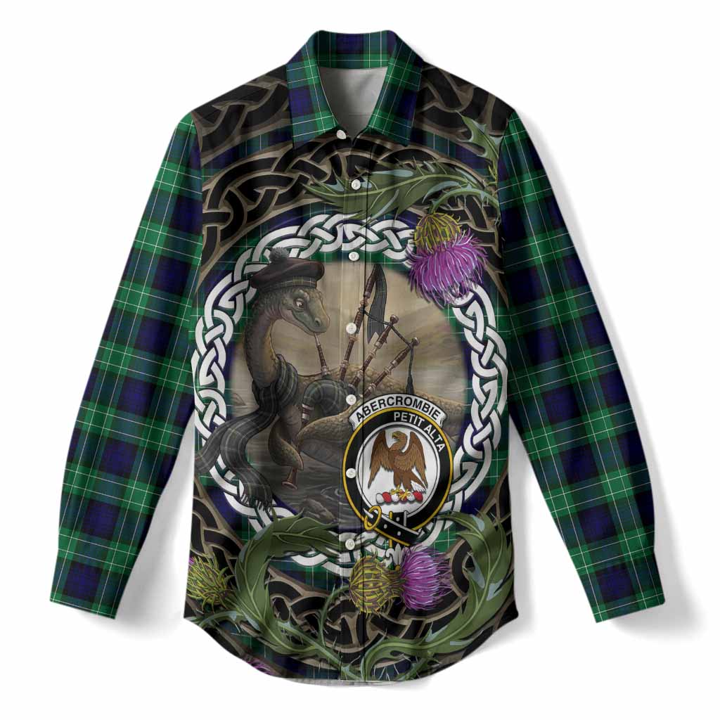Abercrombie Tartan Crest Bagpipe Nessie Women Casual Shirt Scottish Loch Ness Monster Celtic Thistle