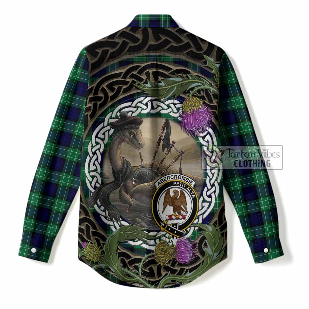 Abercrombie Tartan Crest Bagpipe Nessie Women Casual Shirt Scottish Loch Ness Monster Celtic Thistle