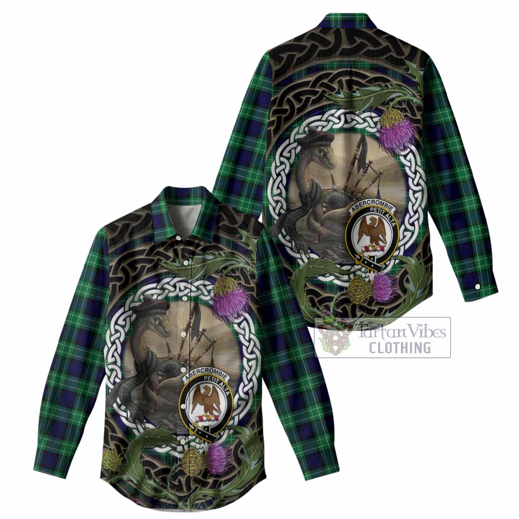 Abercrombie Tartan Crest Bagpipe Nessie Women Casual Shirt Scottish Loch Ness Monster Celtic Thistle