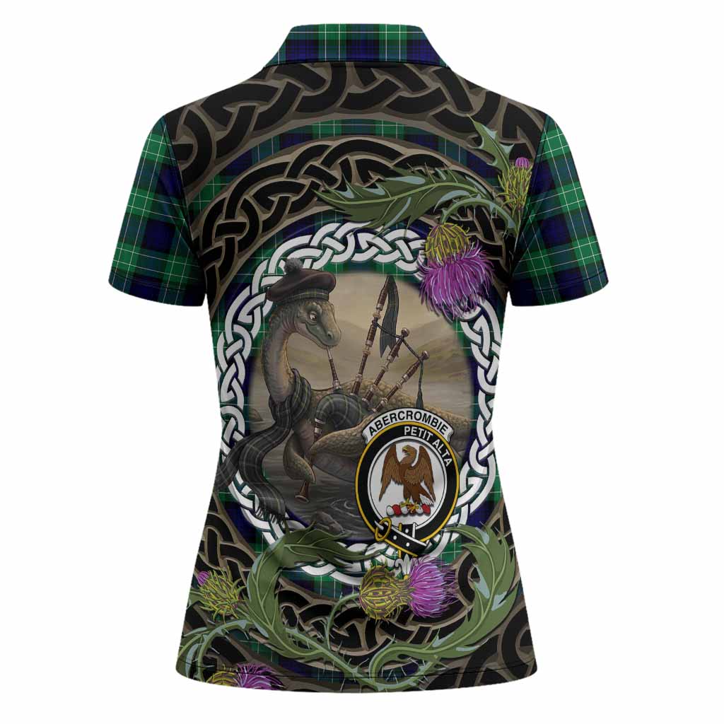 Abercrombie Tartan Crest Bagpipe Nessie Women Polo Shirt Scottish Loch Ness Monster Celtic Thistle
