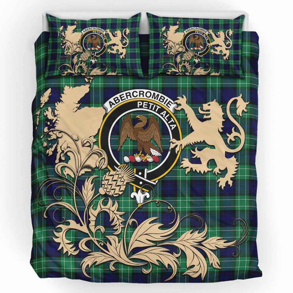 Abercrombie Tartan Crest Bedding Set with Scottish Iconic Symbols 