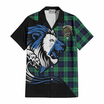 Abercrombie Tartan Crest Cotton Hawaiian Shirt Scottish Golden Lions Wave Flow
