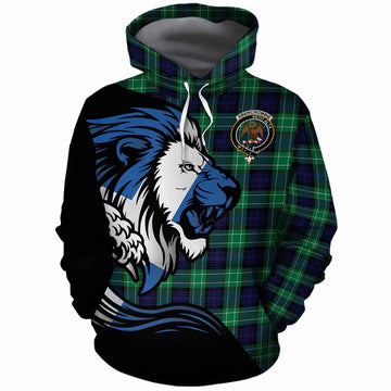 Abercrombie Tartan Crest Cotton Hoodie Scottish Golden Lions Wave Flow