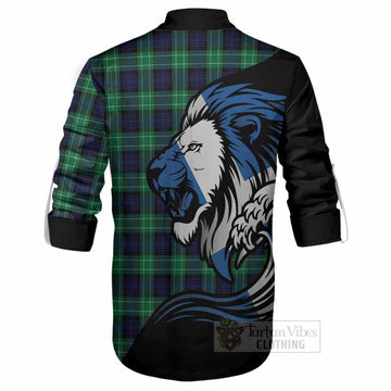 Abercrombie Tartan Crest Ghillie Shirt Scottish Golden Lions Wave Flow