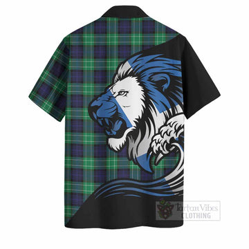 Abercrombie Tartan Crest Hawaiian Shirt Scottish Golden Lions Wave Flow