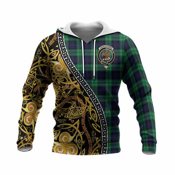 Abercrombie Tartan Crest Knitted Hoodie Celtic Knot and Triple Trickle Spiral Symbols