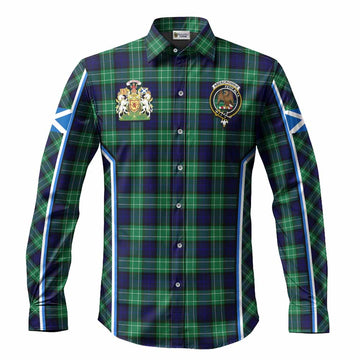 Abercrombie Tartan Crest Long Sleeve Button Shirts Scotland Coat of Arm Flag Style