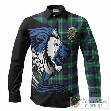 Abercrombie Tartan Crest Long Sleeve Button Shirts Scottish Golden Lions Wave Flow