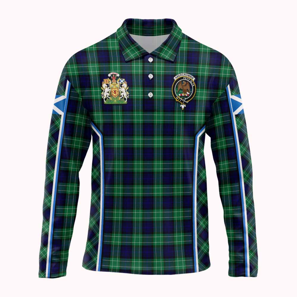 Abercrombie Tartan Crest Long Sleeve Polo Shirt Scotland Coat of Arm Flag Style - Tartan Vibes Clothing
