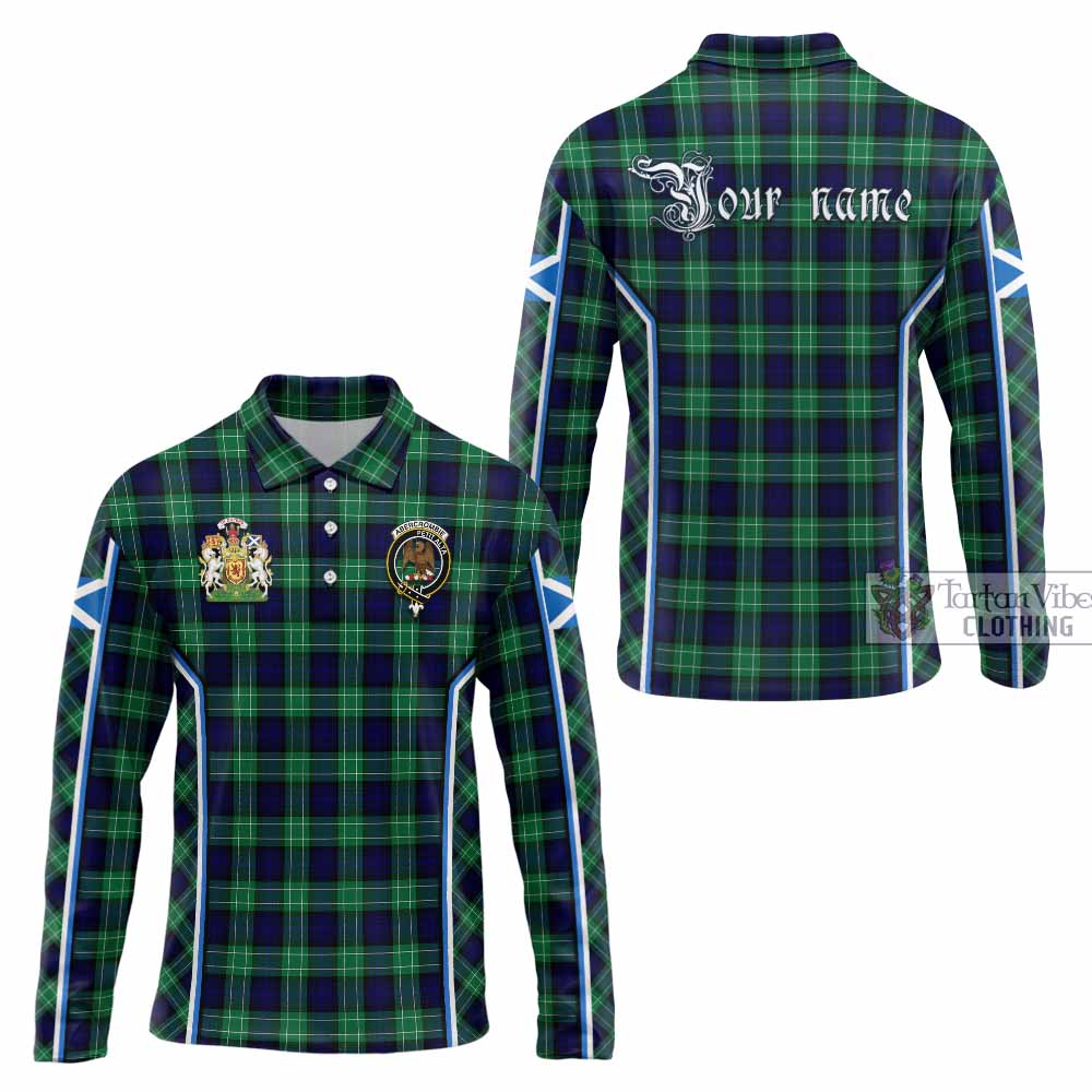 Abercrombie Tartan Crest Long Sleeve Polo Shirt Scotland Coat of Arm Flag Style - Tartan Vibes Clothing