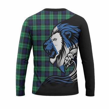 Abercrombie Tartan Crest Long Sleeve T-Shirt Scottish Golden Lions Wave Flow