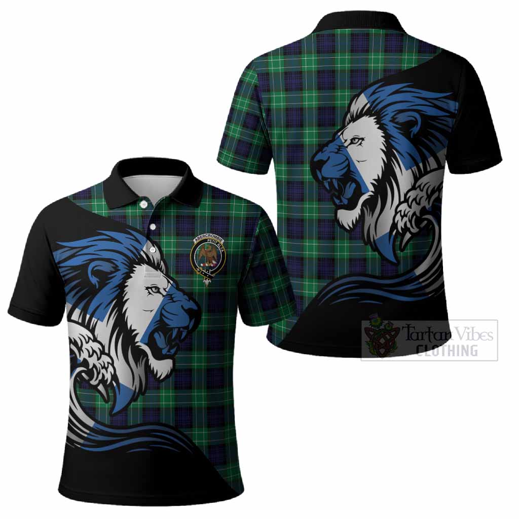 Abercrombie Tartan Crest Polo Shirt Scottish Golden Lions Wave Flow