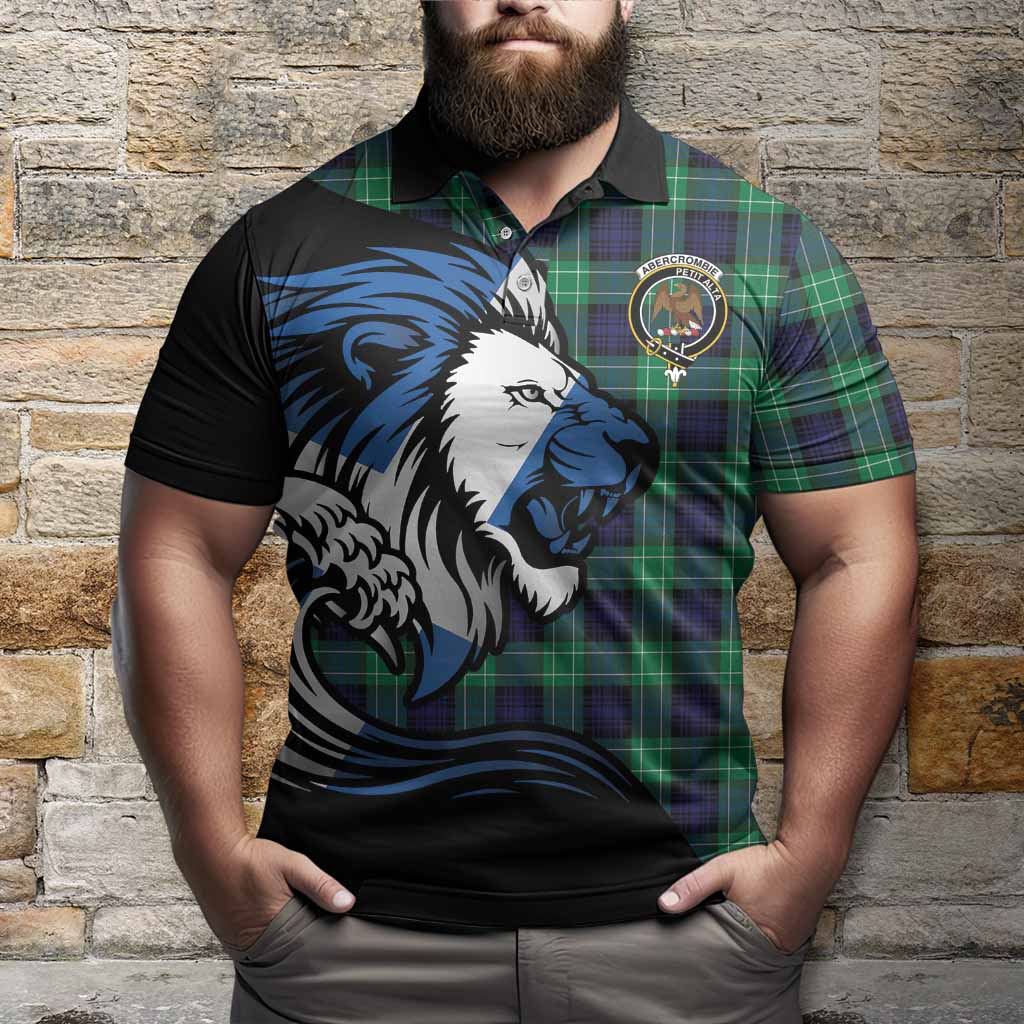 Abercrombie Tartan Crest Polo Shirt Scottish Golden Lions Wave Flow