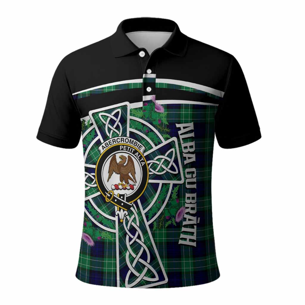 Abercrombie Tartan Crest Polo Shirt Scottish Thistle Celtic Cross Alba Gu Brath