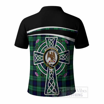 Abercrombie Tartan Crest Polo Shirt Scottish Thistle Celtic Cross Alba Gu Brath
